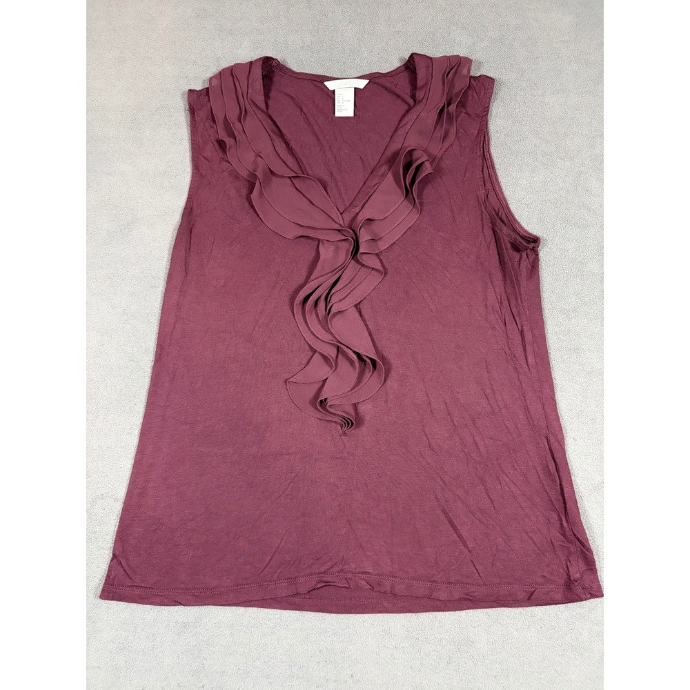 H&M Ruffle Tank Top Womens Large Burgundy Sleeveless V-Neck Casual